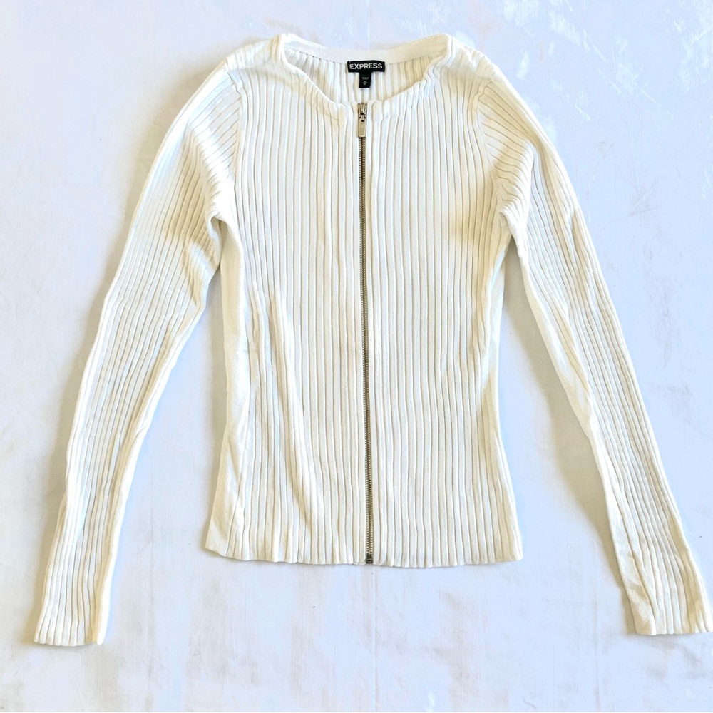 Express Ribbed Zip Front Long-sleeve Sweater